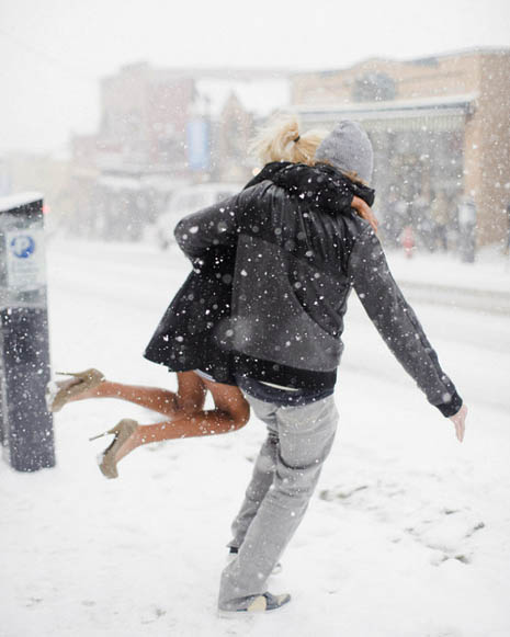 Couple in snowstorm